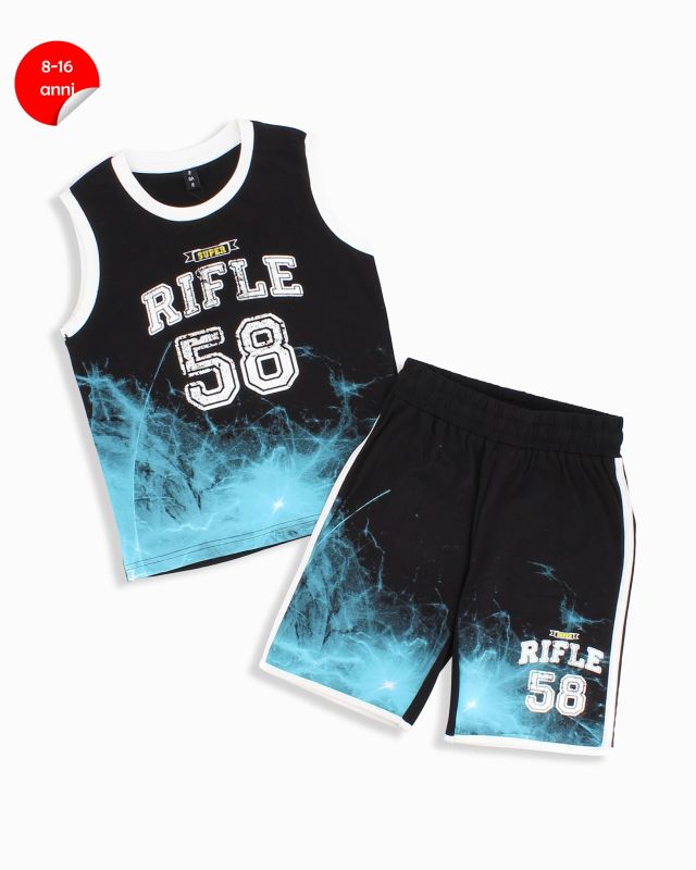 Product: RIFLE - Completo smanicato basket nero ragazzo 8-16 anni in cotone (1 of 2)