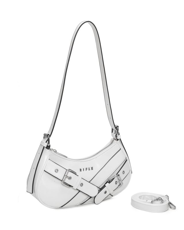 Product: RIFLE - Borsa a spalla bianca con fibbie frontali e tracolla removibile (1 of 3)