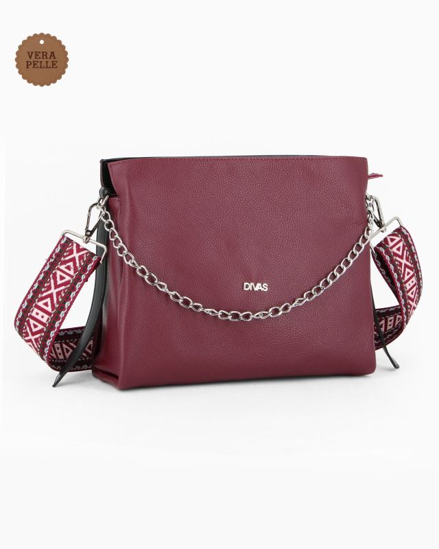 Product: DIVAS - Borsa sacca bordeaux in VERA PELLE con tracolla nastro - MADE IN ITALY (1 of 4)