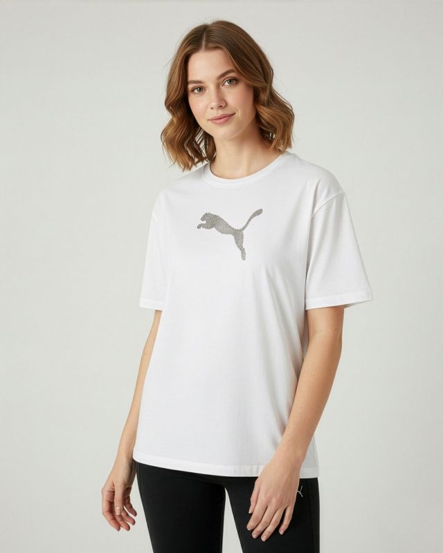 Product: PUMA - T-SHIRT DONNA  BIANCA MEZZA MANICA  ESS GRAPHICS LEO LUXE, 634566-02 (1 of 3)