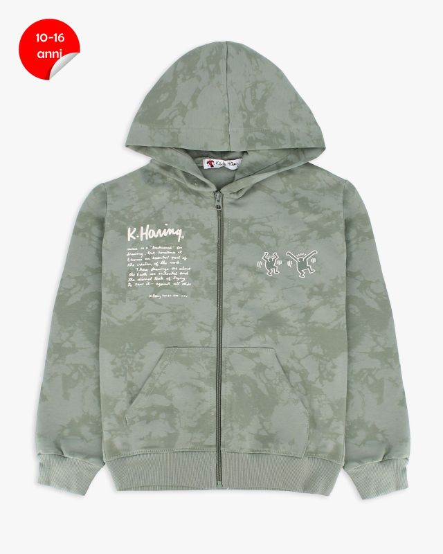 Product: KEITH HARING - FELPA VERDE FULL ZIP CON CAPPUCCIO DA RAGAZZO 10-14 ANNI (1 of 3)