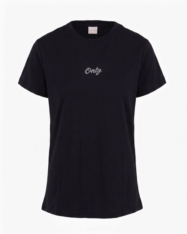 Product: ONLY -  T-SHIRT MEZZA MANICA NERA DA DONNA CON  LOGO STRASS -  10124 (1 of 3)