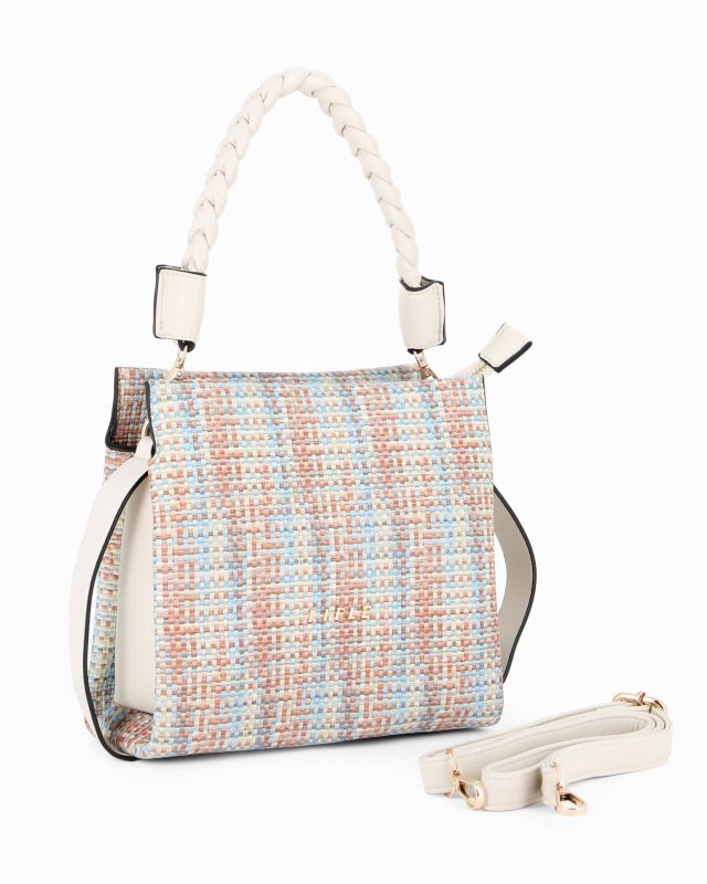 Product: RIFLE - Borsa a mano multicolor effetto intreccio con manico intrecciato e tre scomparti principali, tracolla removibile (1 of 4)