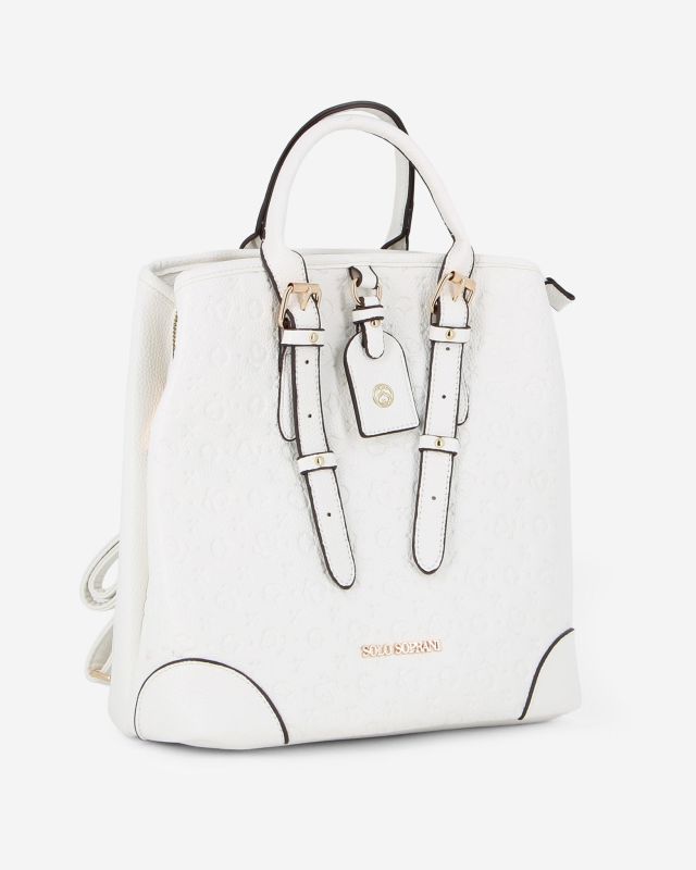 Product: SOLO SOPRANI - Zaino bianco loggato con tre scomparti principali e due manici con fibbie (1 of 4)