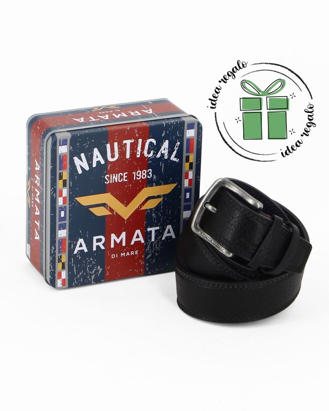 Product: ARMATA DI MARE - Cinta da uomo nera in VERA PELLE con scatola in latta (7 of 9)