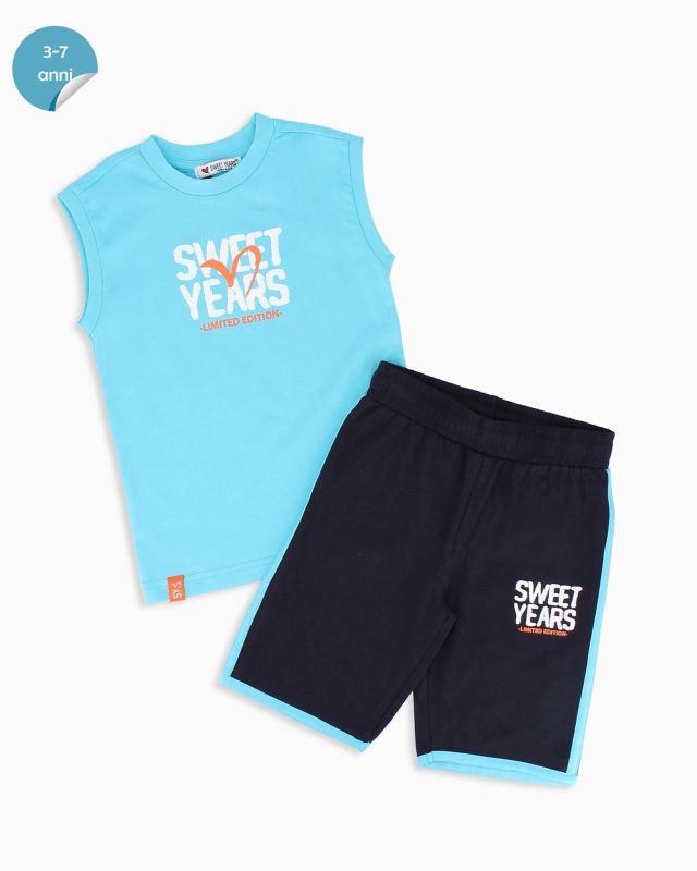 Product: SWEET YEARS - Completo smanicato acquamarina bambini 3-7 anni in cotone (1 of 2)