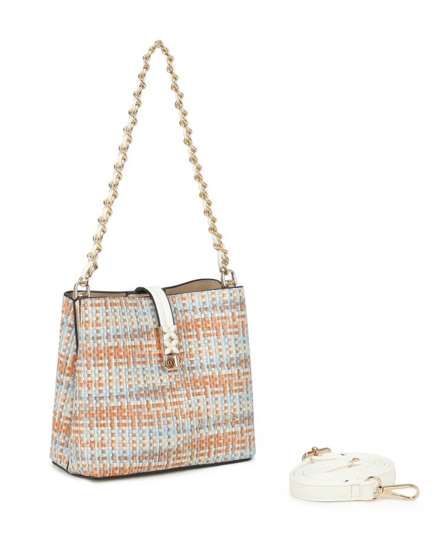 Product: RIFLE - Minibag multicolor effetto intreccio con tre scomparti principali e pattina con chiusura a girello, tracolla removibile (1 of 3)