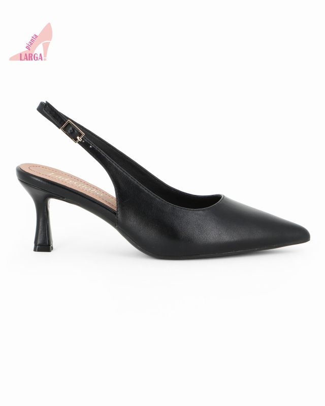 Product: LADY GLOBO - Décolleté slingback nera con sottopiede in VERA PELLE e calzata comoda, tacco 6,5CM (1 of 5)