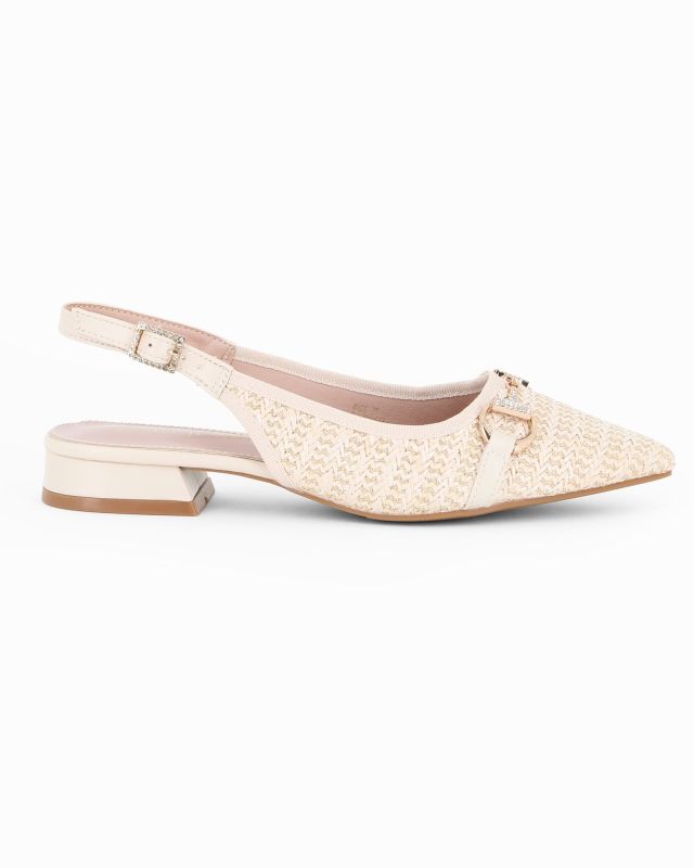 Product: MY JEWELS - Ballerina slingback beige intrecciata a punta con morsetto in strass (1 of 4)