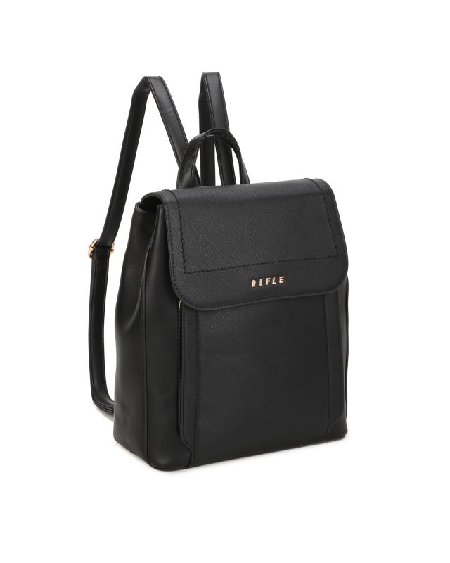 Product: RIFLE - Zaino nero con doppia tasca frontale e patta (1 of 3)
