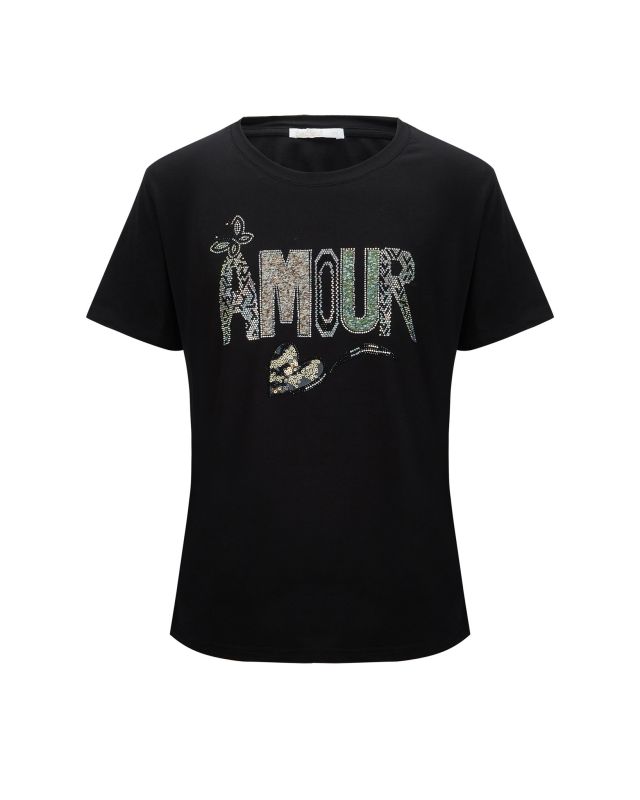 Product: BACHATA - Tshirt manica corta nera con scritta e strass (5 of 6)