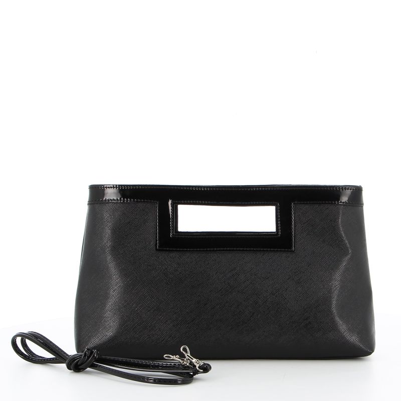 Product: TATOO - Pochette nera in saffiano e vernice con tracolla removibile, MADE IN ITALY (1 of 36)