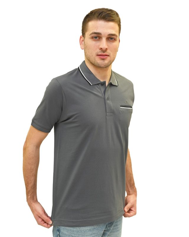 Product: KEY UP - POLO MEZZA MANICA UOMO IN PIQUET GRIGIA CON RIGHINO BIANCO E NERO - 2Q827/1416 (1 of 4)