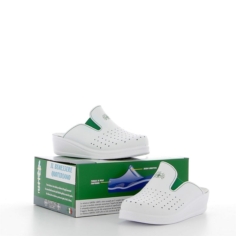 Product: SANITAL LIGHT - Ciabatta sanitaria da donna bianca in VERA PELLE con inserti elasticizzati, MADE IN ITALY (1 of 4)