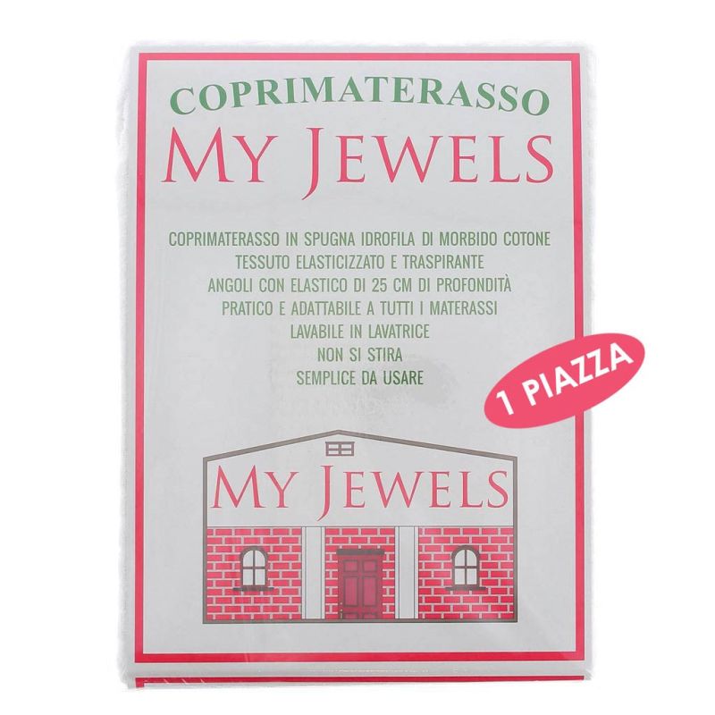 Product: MY JEWELS - Coprimaterasso UNA PIAZZA in spugna idrofila di morbido cotone, cm 90x200 (1 of 2)