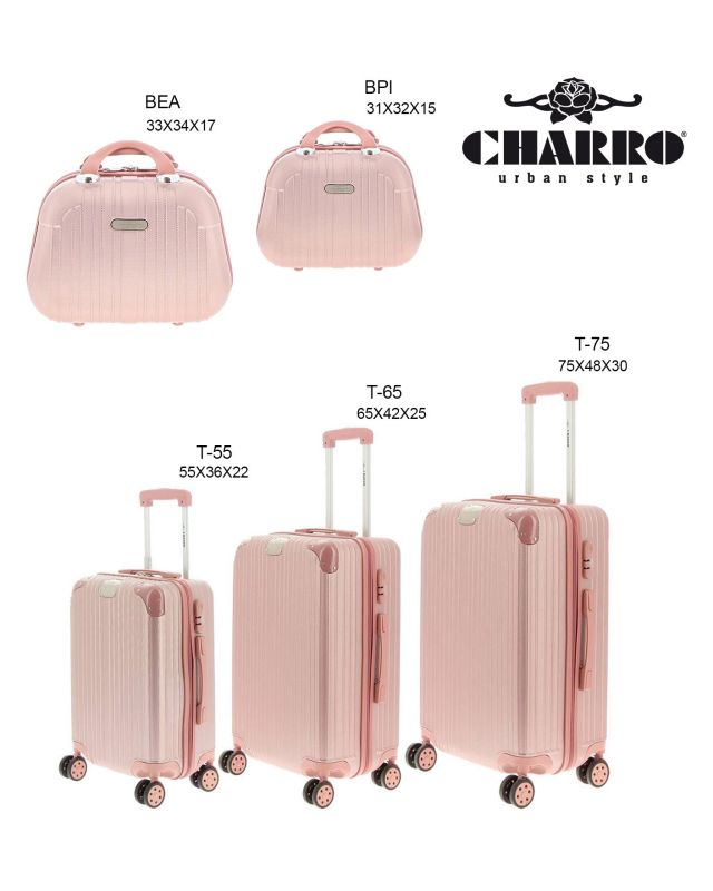 Product: CHARRO- Trolley in ABS a righe verticali con 4 ruote doppie e angoli effetto lucido (1 of 9)