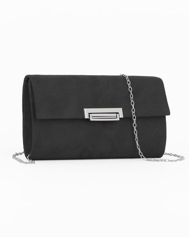 Product: MISS GLOBO - Pochette nera effetto scamosciato con patta e chiusura in metallo (1 of 4)
