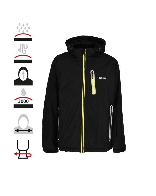 Product: BRUGI - Giacca da sci uomo nero impermeabile e antivento con cappuccio (1 of 11)