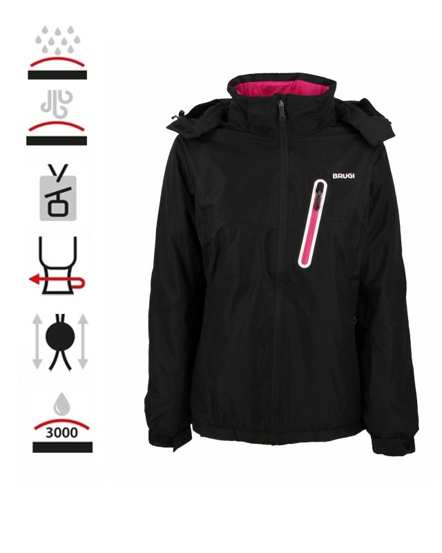 Product: BRUGI - Giacca da sci donna nera impermeabile antivento e traspirante con cappuccio (1 of 14)