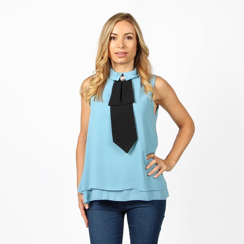 Product: BACHATA - CAMICIA CELESTE SMANICATA CON CRAVATTA (1 of 2)