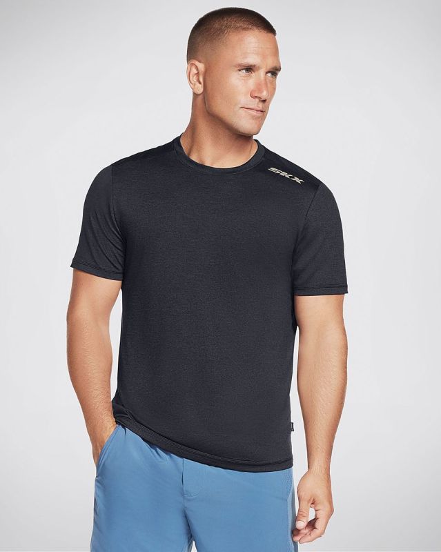 Product: SKECHERS - T shirt girocollo da uomo nera in tessuto traspirante (1 of 6)