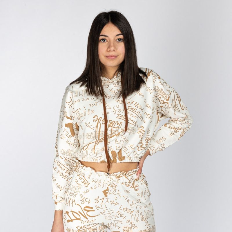 Product: MY JEWELS - FELPA CORTA BIANCA CON CAPPUCCIO (1 of 7)