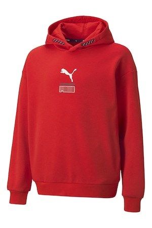 Product: PUMA - Felpa relaxed fit rossa da bambino con cappuccio (1 of 2)