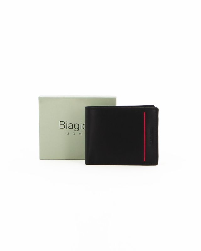 Product: Portafoglio uomo nero in VERA PELLE  con cuciture frontali rosse, portaspicci e portacarte- Laura Biagiotti (1 of 8)