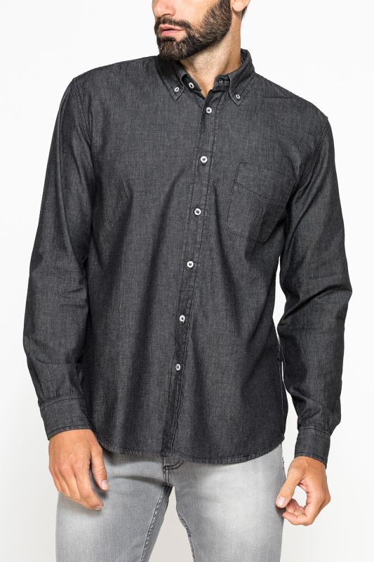 Product: CARRERA - CAMICIA JEANS NERA MANICA LUNGA BOTTON DOWN CON UN TASCHINO (1 of 7)