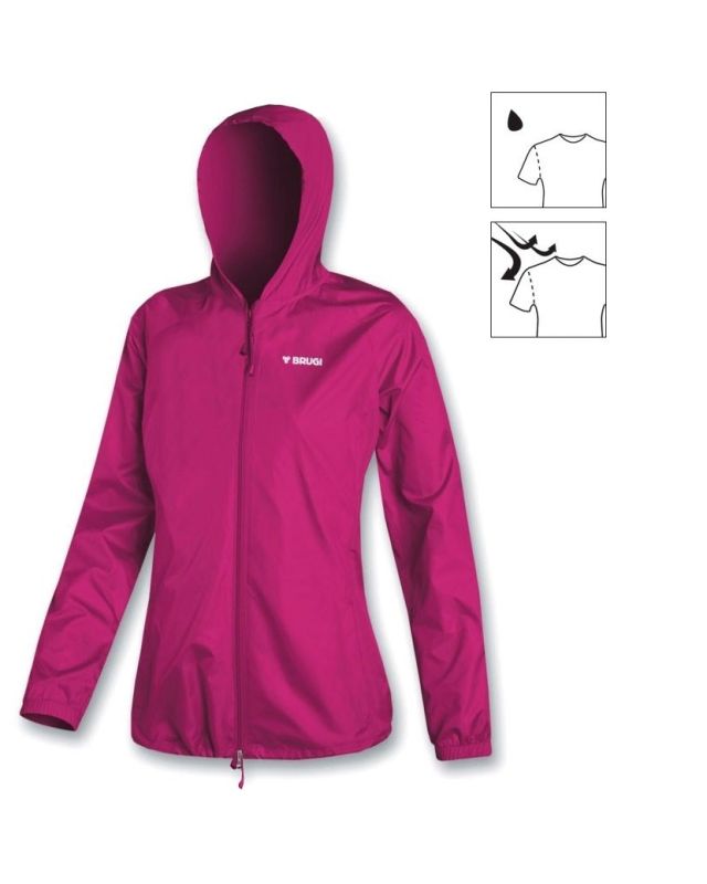 Product: BRUGI - K-way da donna fuchsia idrorepellente, antivento e impermeabile, ripiegabile in tasca