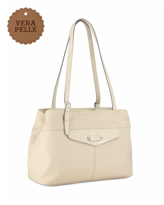 Product: DIVAS - Borsa a spalla beige in VERA PELLE con manici regolabili, MADE IN ITALY (1 of 5)