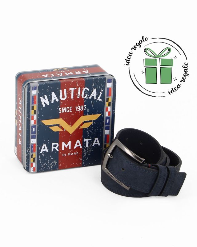 Product: ARMATA DI MARE - Cinta da uomo blu in VERA PELLE con scatola in latta (1 of 3)