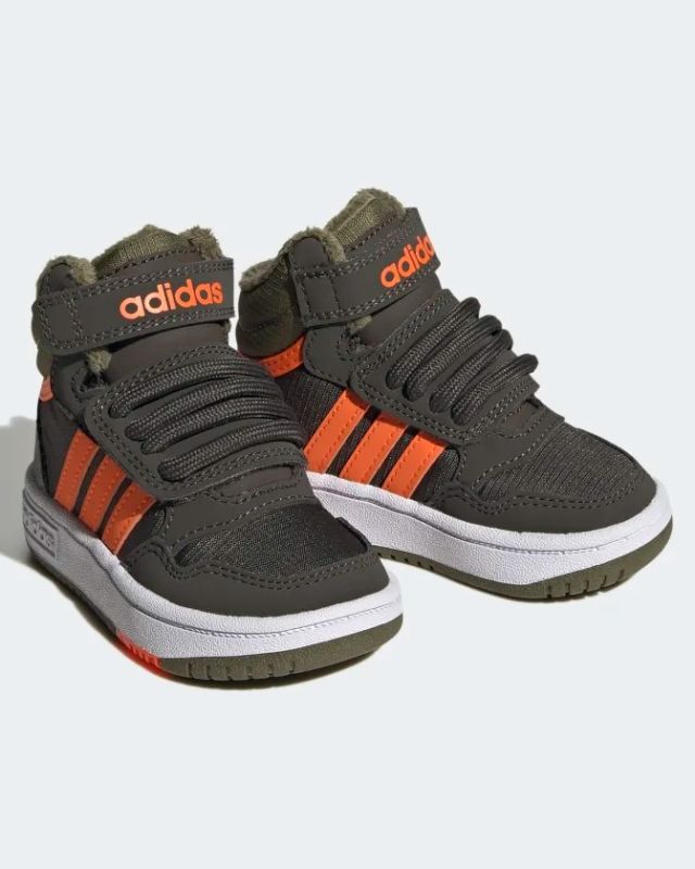 Product: ADIDAS - Sneakers alta da bambino verde militare e arancio con pelliccia interna e strappo, numerata 19/27 - HOOPS MID 3,0 AC (1 of 5)
