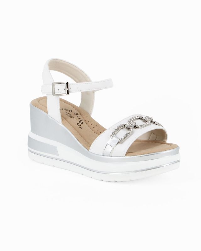 Product: MISS GLOBO - Sandalo platform bianco con sottopiede in memory soft e morsetto in strass, tacco 7CM (1 of 16)