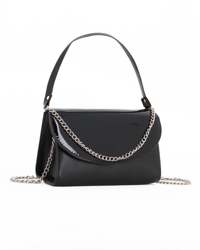 Product: ANNES NICOLE - Pochette nera un manico con patta in vernice e dettaglio catenina, MADE IN ITALY (1 of 12)