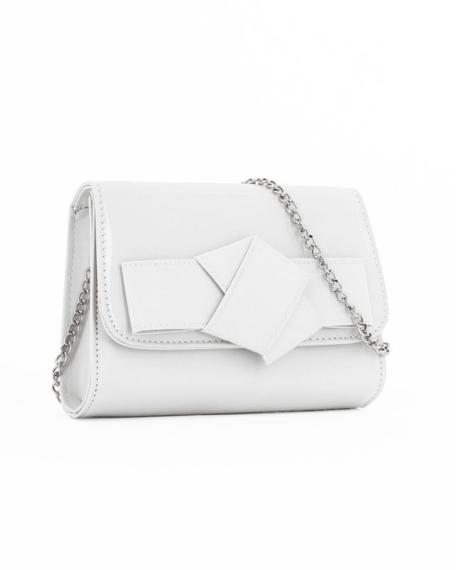 Product: ANNES NICOLE - Pochette bianca con patta in vernice e fiocco removibile, MADE IN ITALY (1 of 4)