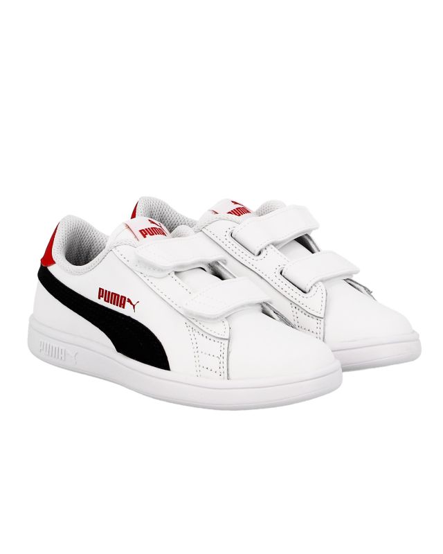 Product: PUMA - Sneakers da bambino bianca e blu in VERA PELLE con dettagli rossi e doppio strappo, numerata 28/35 - SMASH V2 L V PS (1 of 6)