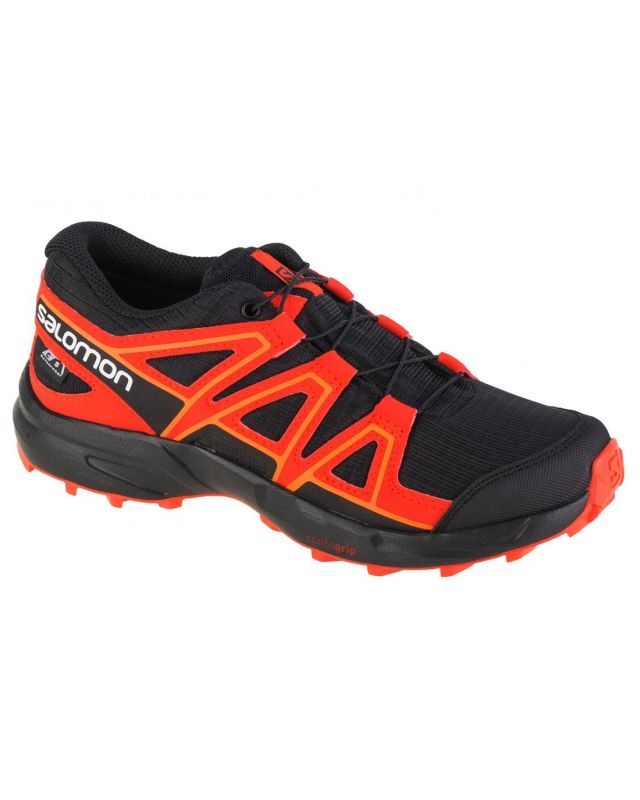 Product: SALOMON - Scarpa da trekking nera e rossa impermeabile con intersuola in EVA ammortizzante, numerata 31/39 - SPEEDCROSS CSWP J (1 of 4)