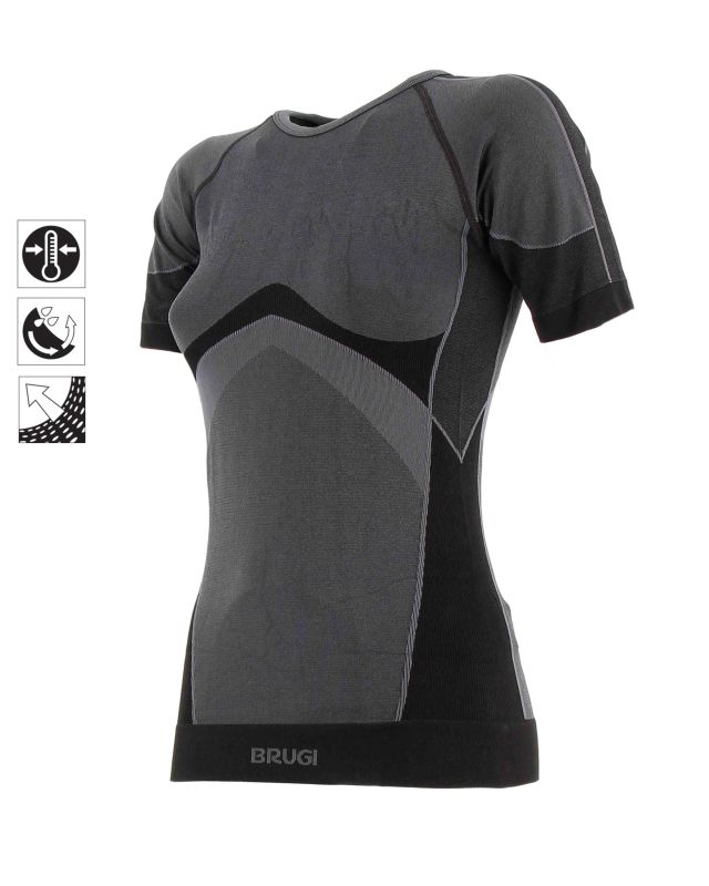 Product: BRUGI - T shirt intima da donna termica nera in tessuto traspirante (2 of 3)