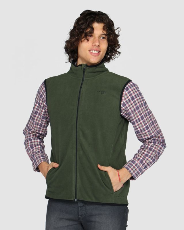 Product: ON SPIRIT - Pile smanicato da uomo verde scuro con zip frontale - LUANA (1 of 4)