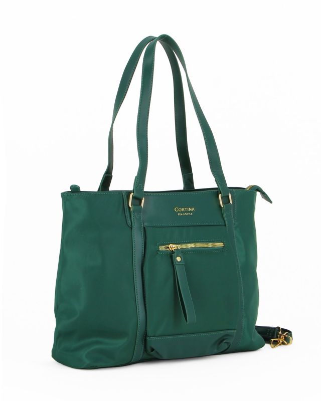 Product: CORTINA POLO STYLE - Borsa shopping verde con tasca frontale e tracolla removibile (1 of 4)