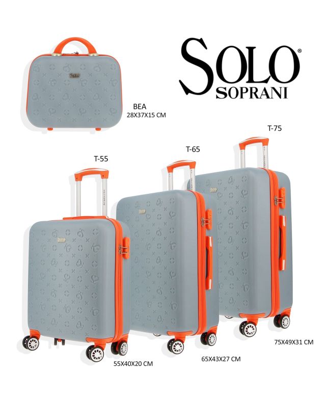 Product: SOLO SOPRANI - TROLLEY GRIGIO CON DETTAGLI ARANCIO IN ABS 4 RUOTE DOPPIE CON STAMPA LOGO (1 of 6)