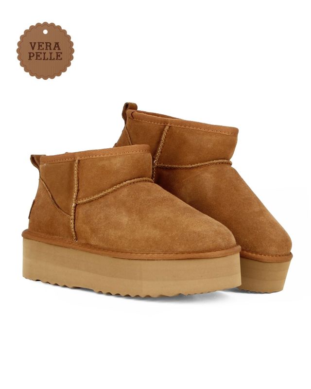 Product: MISS GLOBO - Stivaletto camel in VERA PELLE con pelliccia interna (1 of 4)
