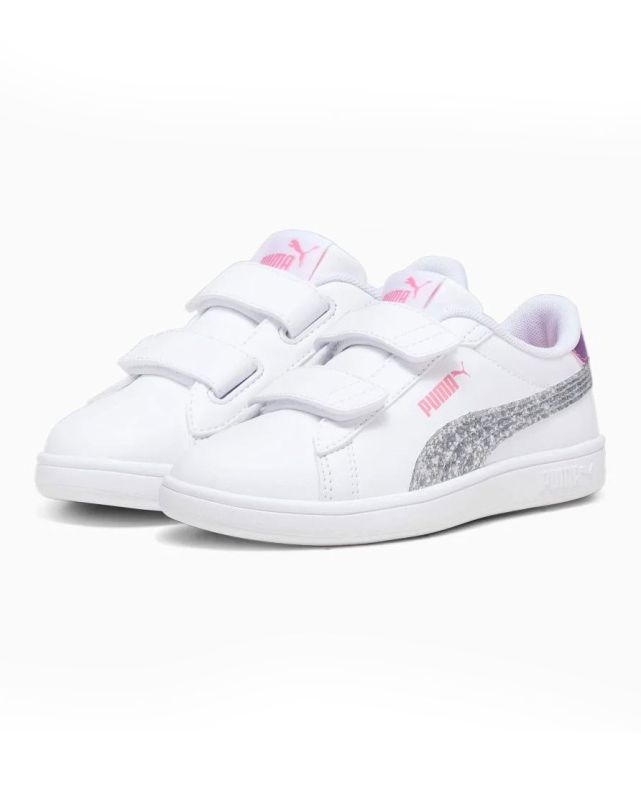 Product: PUMA - Sneaker da bambina bianca con logo rosa glitter, numerata 28/35 - SMASH 3.0 L STAR G V PS (1 of 5)