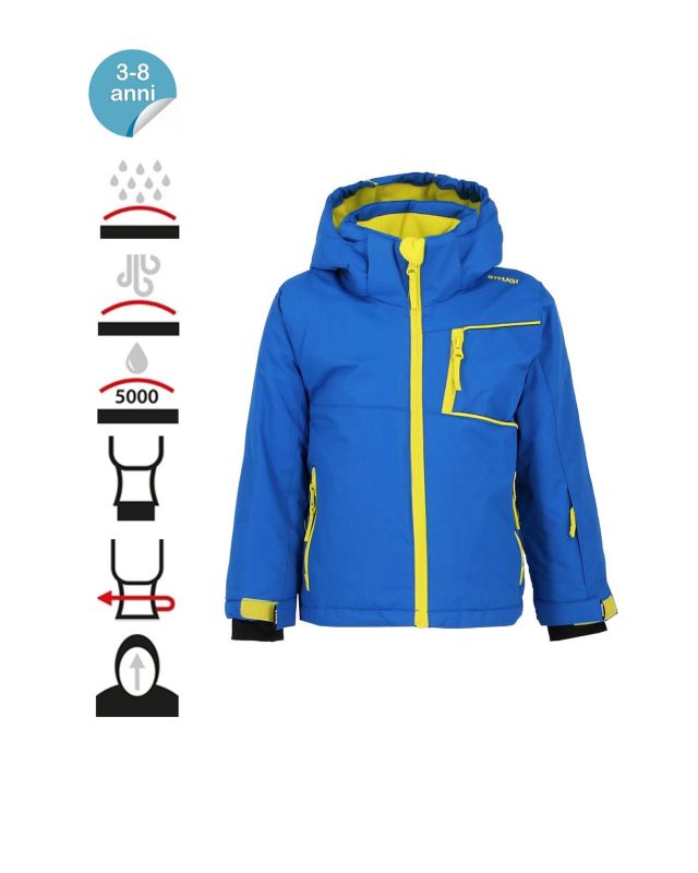 Product: BRUGI - Giacca da sci bambino blu gialla impermeabile e antivento con cappuccio (1 of 7)