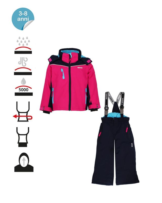 Product: BRUGI - Completo da sci bambina fuchsia e nero impermeabile e antivento con cappuccio (1 of 9)