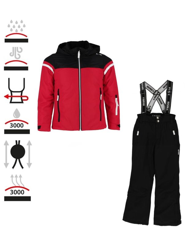 Product: BRUGI - Completo da sci bambino rosso e nero impermeabile antivento e traspirante con cappuccio (1 of 12)