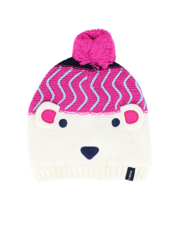 Product: BRUGI - Berretto bianco/fucsia da bambino fantasia orsetto con pon pon e fodera in pile (1 of 3)