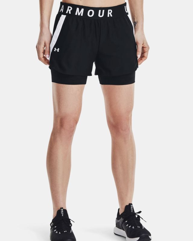 Product: UNDER ARMOUR - Pantaloncini 2 in 1 da donna neri e bianchi in tessuto traspirante con elastico in vita (1 of 4)