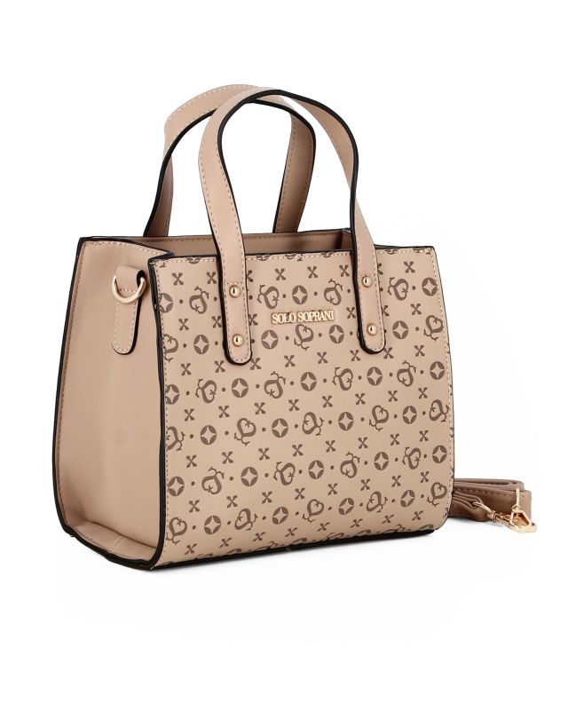 Product: SOLO SOPRANI - Borsa a mano due manici tortora loggata, tracolla removibile (1 of 4)